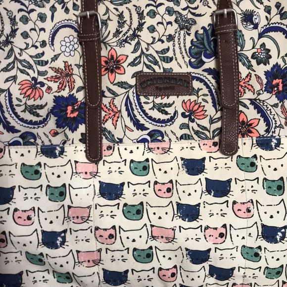 Large cat and Paisley print leather handle tote bag - Picture 4 of 5